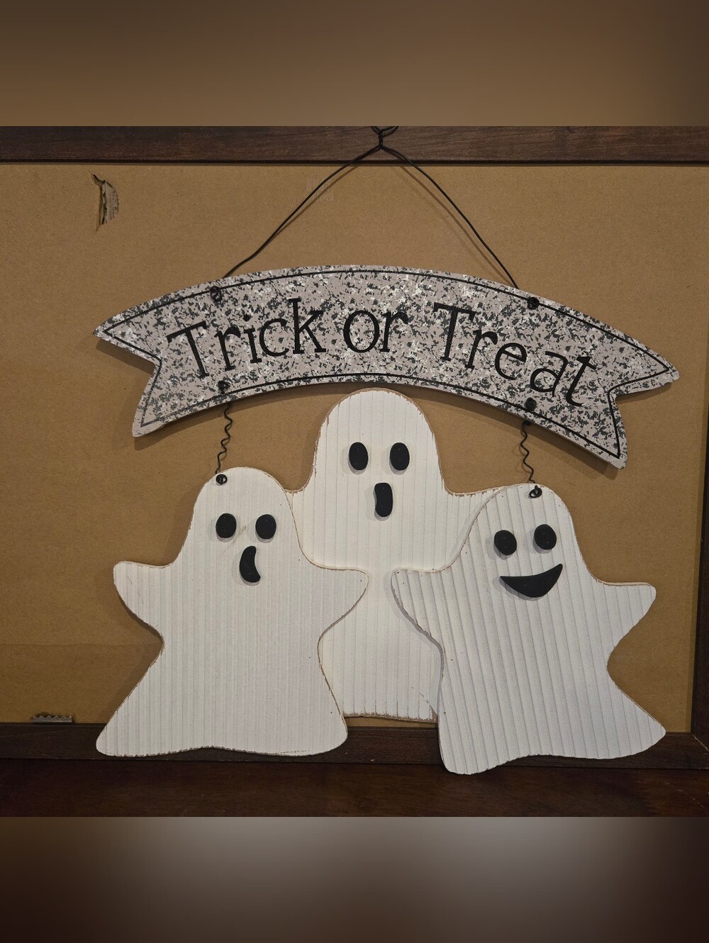 Trick or Treat White Ghost Wall Hanging - Halloween Home Decor Sign
